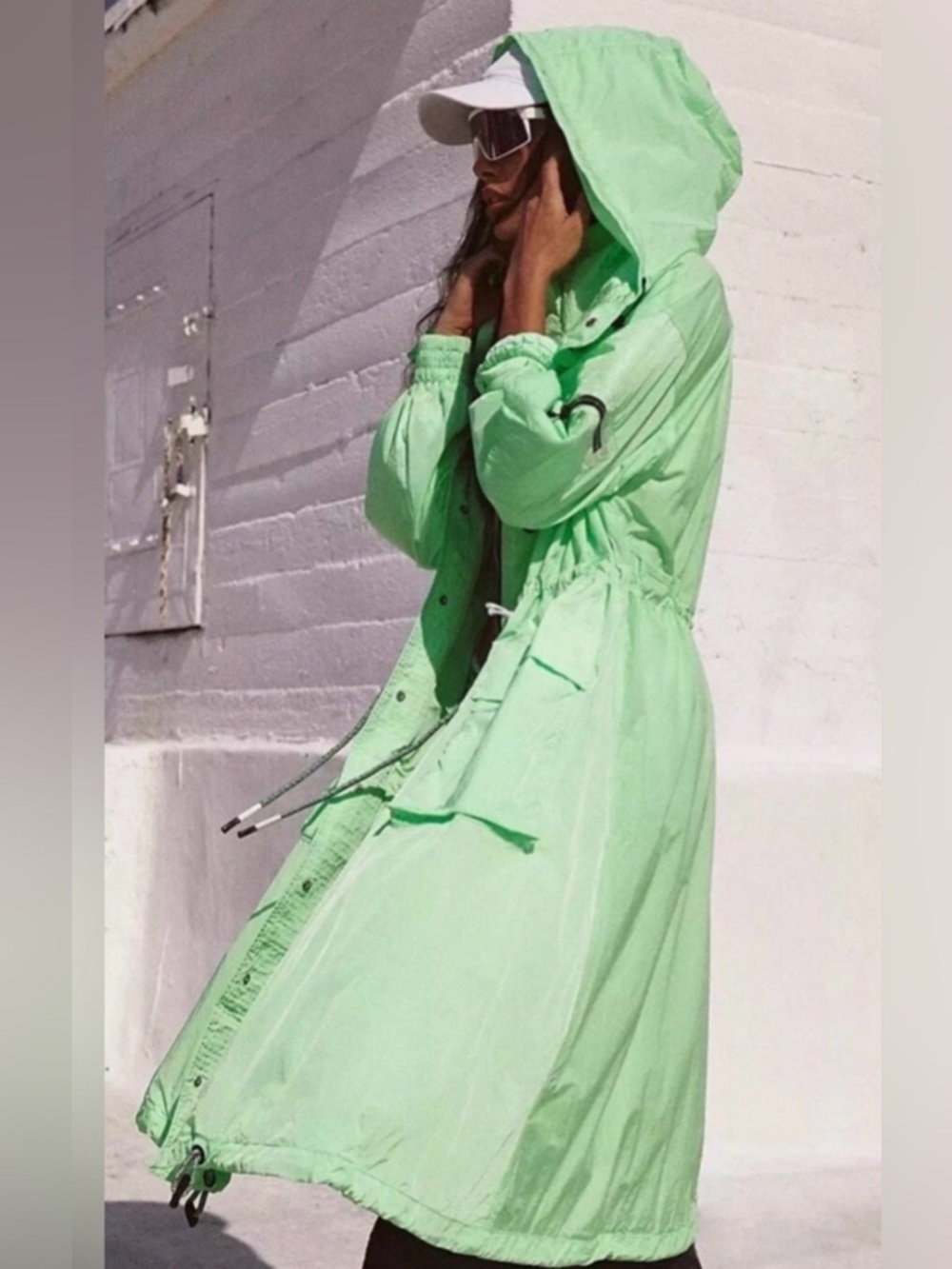 Free People Movement Aurora Maxi Windbreaker Parka Jacket Neon Lime Medium - Picture 3 of 9